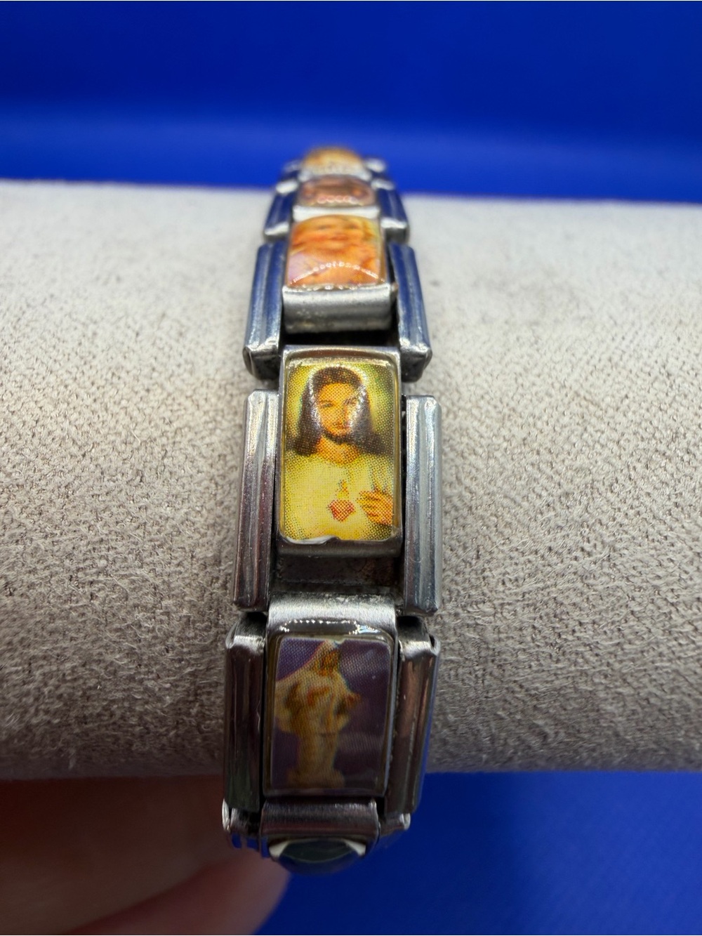 Religious Themed Stainless Stretch Bracelet in Yellow and Silver